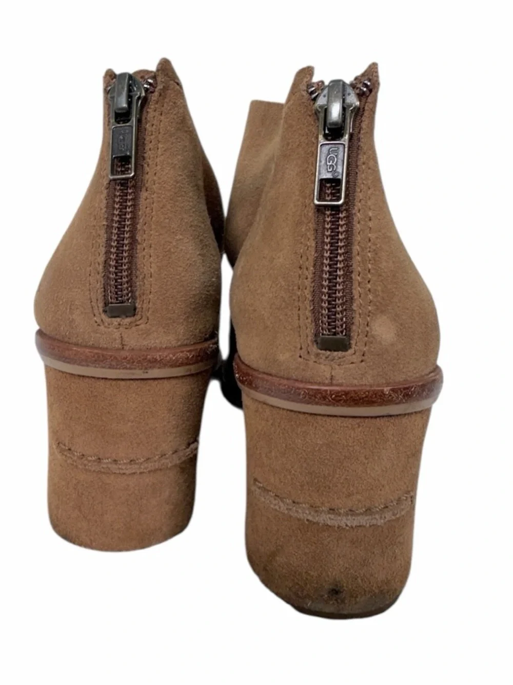 UGG Australia Suede Open Toe Booties Heels Brown Size 7.5 Block Heel Ankle Boots - Picture 5 of 16